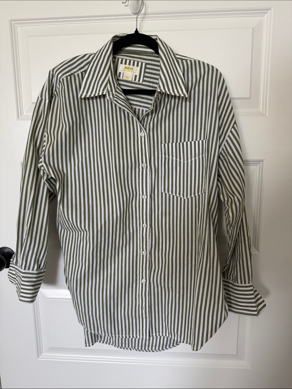 Anthropologie Maeve Olive Green Stripe Button-Up